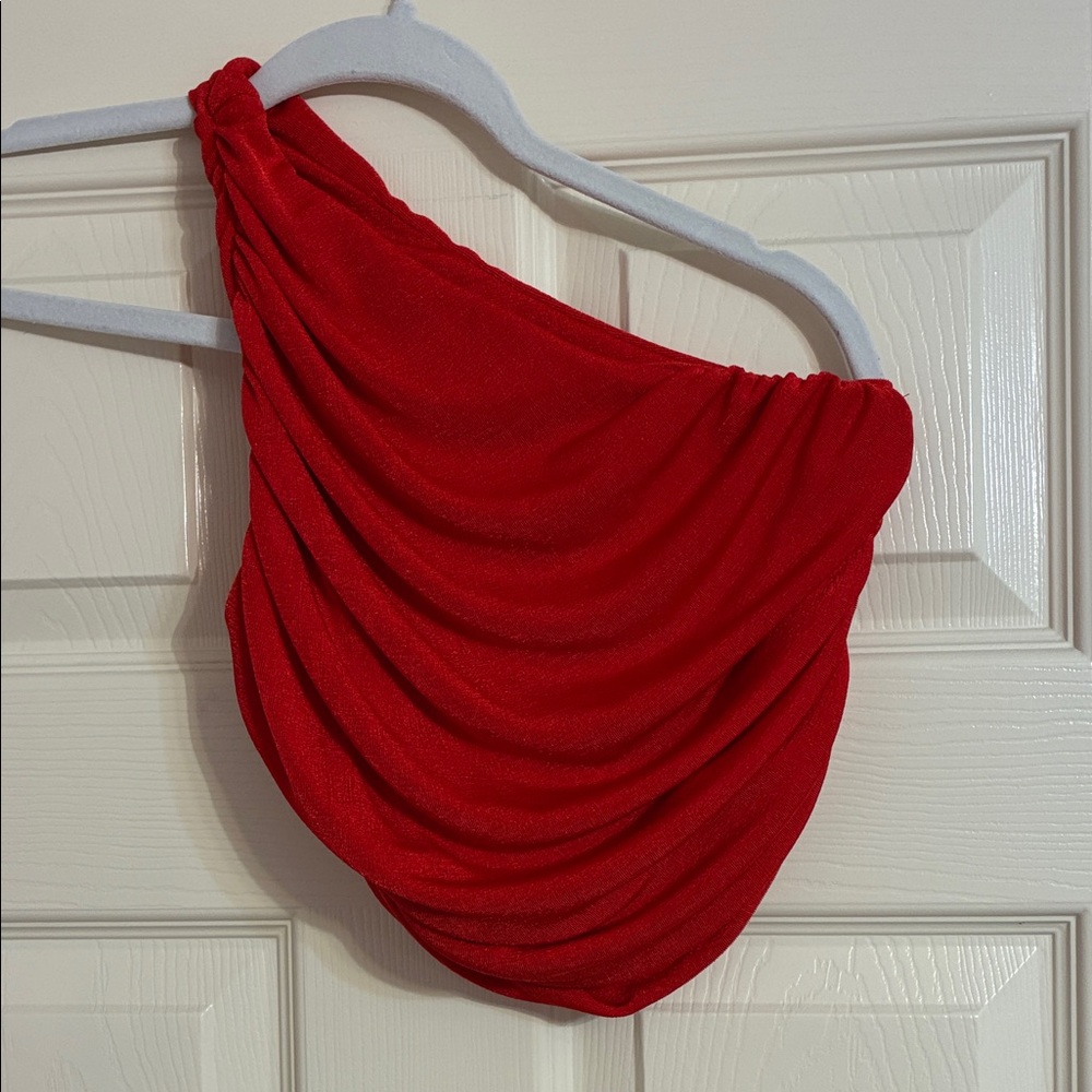 Red One-Shoulder Draped Top